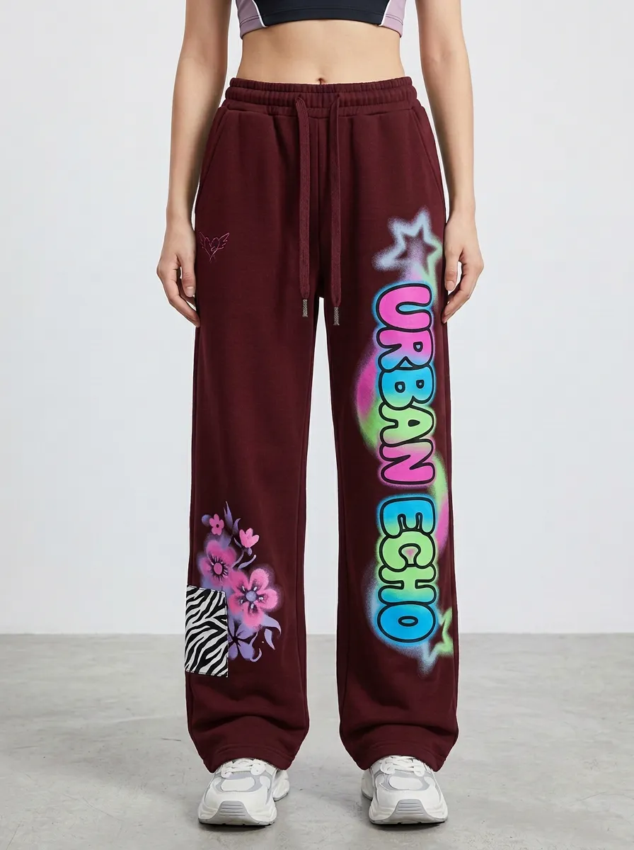 Women's Streetwear Urban Echo Floral Zebra Printed Sweatpants