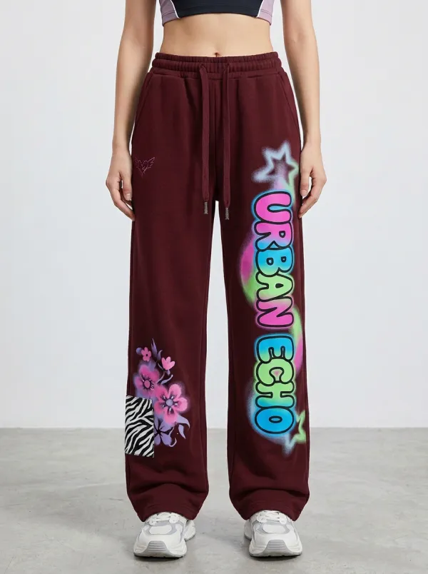 Women's Streetwear Urban Echo Floral Zebra Printed Sweatpants
