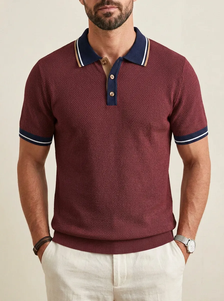 Men's Classic Relaxed Fit Contrast Collar Polo Shirt
