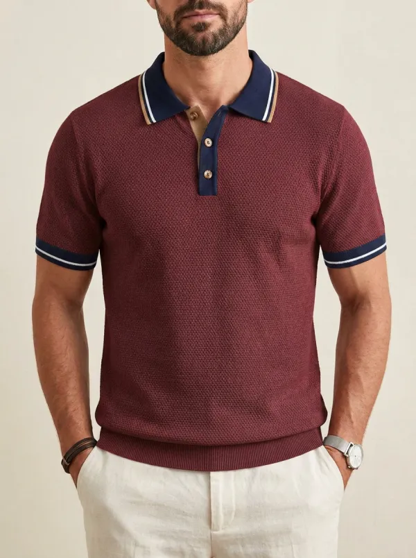 Men's Classic Relaxed Fit Contrast Collar Polo Shirt