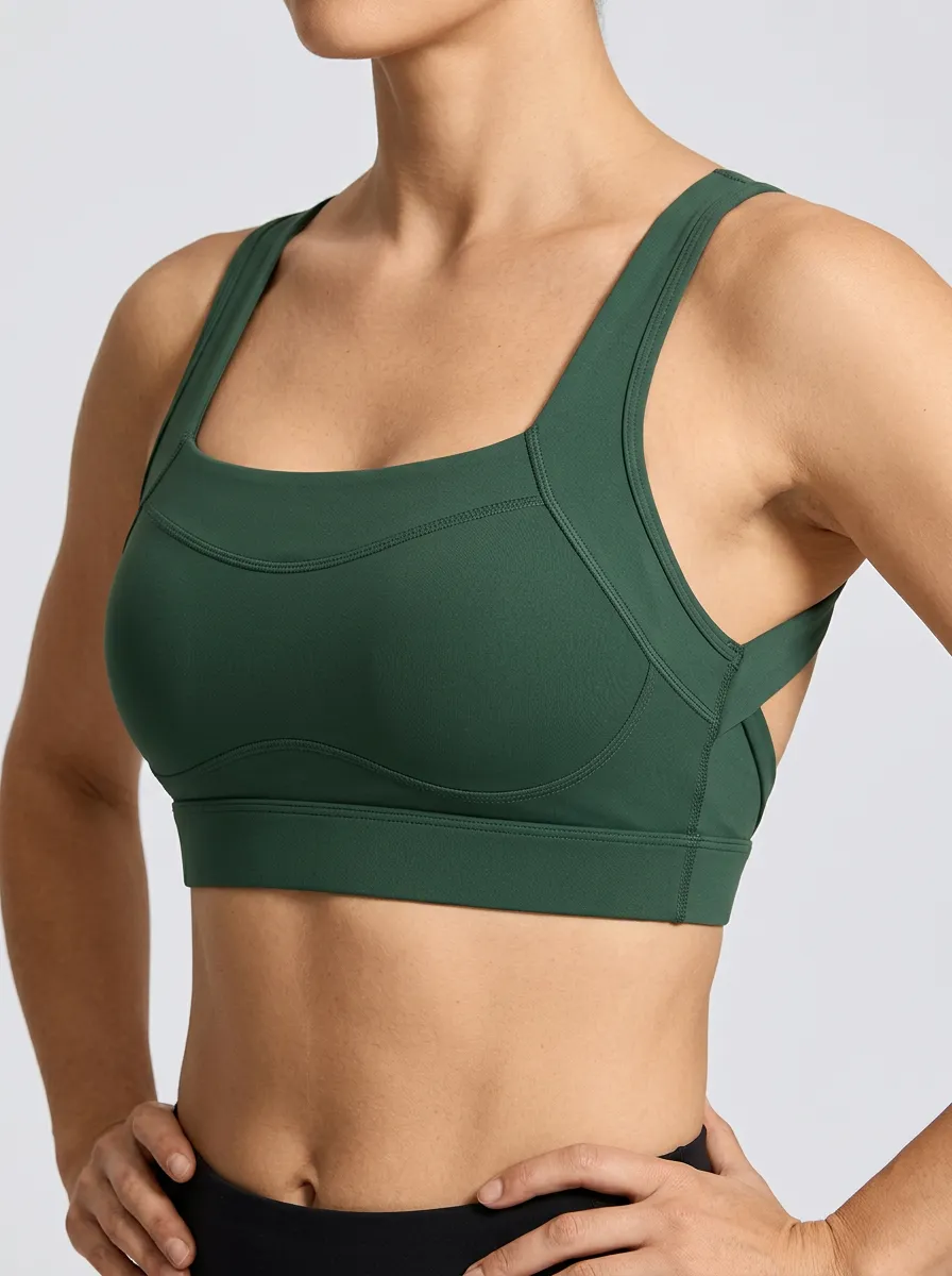 Women's Studio Square Neck Wide Strap Panel Detail Sports Bra