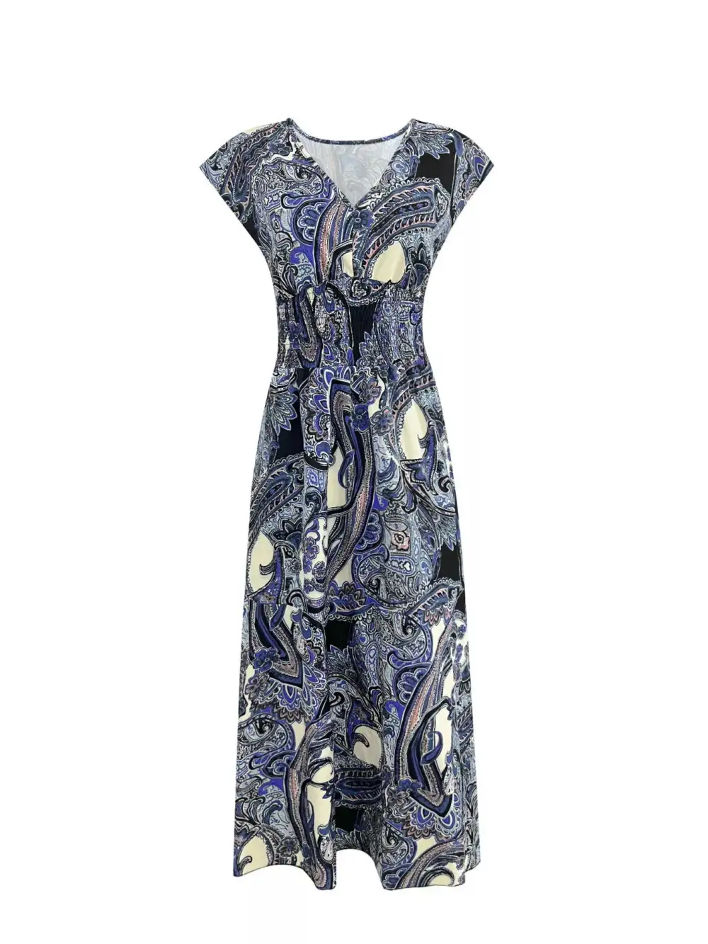 Gathered Detail Floral V Neck Maxi Dress