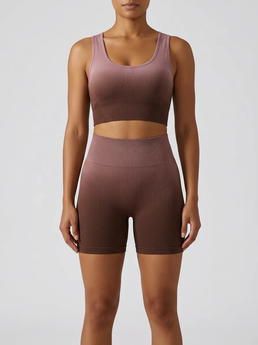 Easy-Wear Ribbed Texture Seamless Design Design Women's Tank Top And Sports Shorts Set