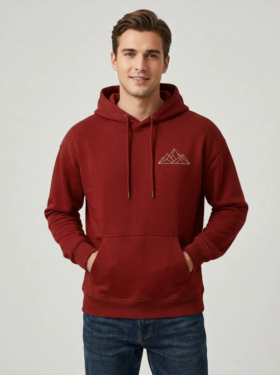 Classic Mountain Graphic Line Art Outdoor-Inspired Style Men's Hoodie