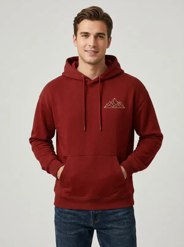 Classic Mountain Graphic Line Art Outdoor-Inspired Style Men's Hoodie