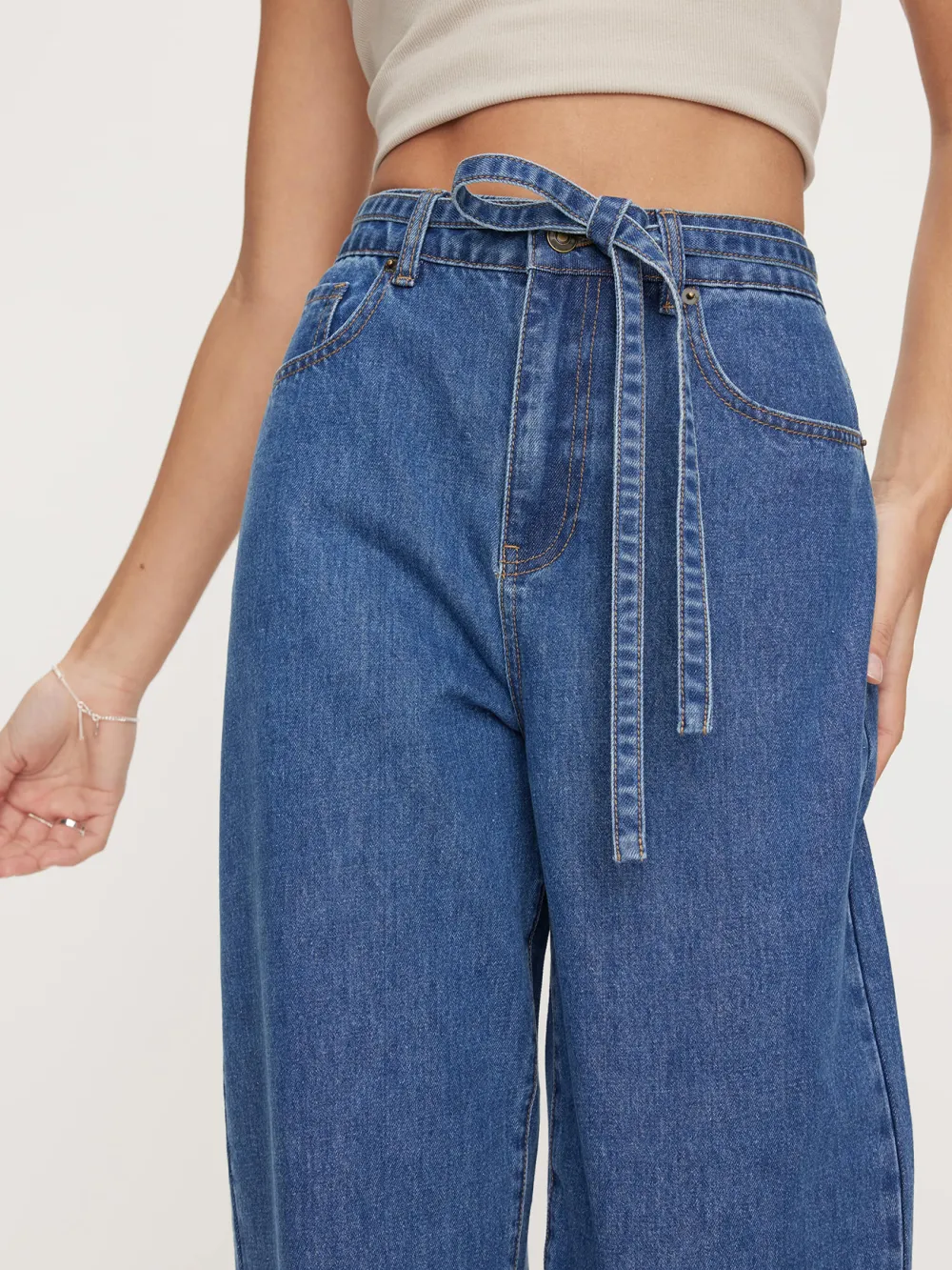 Dark-Colored Drawstring Jeans