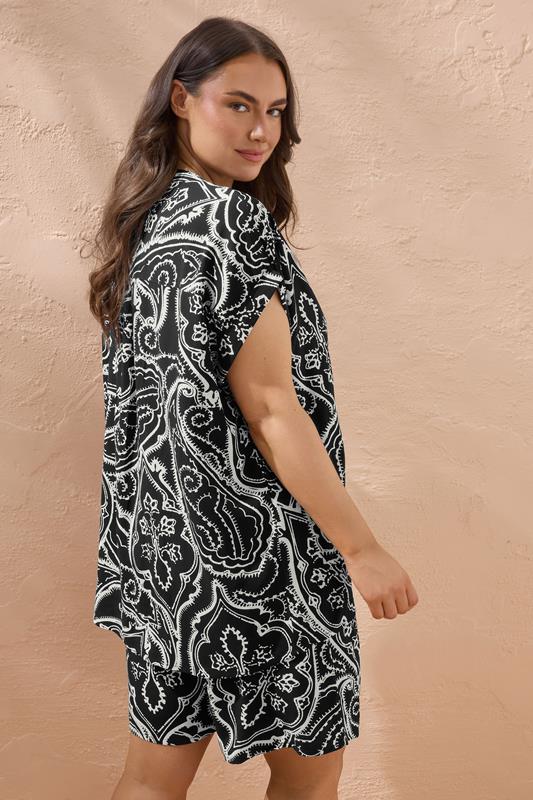 Black Paisley Shirred Waist Modal Shorts detail 3