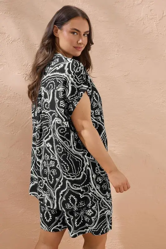 Black Paisley Shirred Waist Modal Shorts