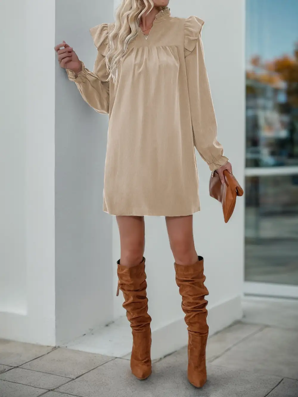 Catherine Cotton Blend Relaxed Ruffle Dress