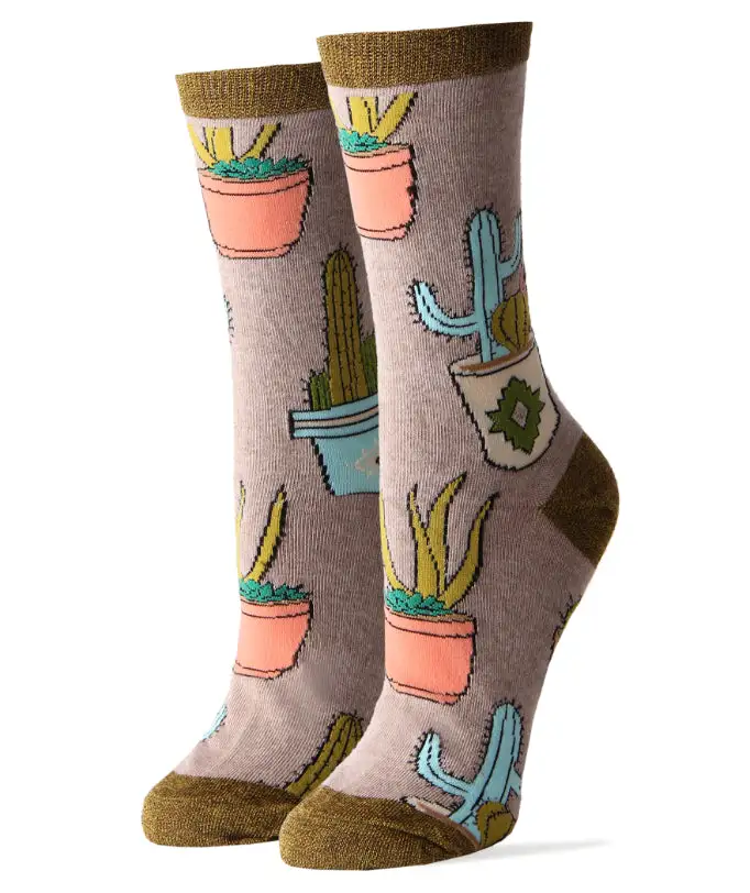 Cotton Blend Cactus Motif Crew Socks