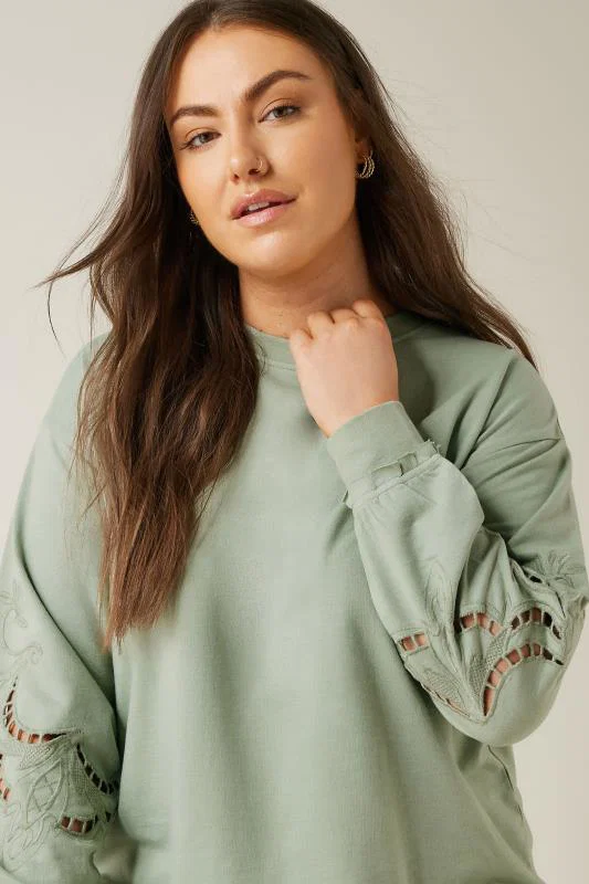Sage Green Cutwork Crew Neck Sweatshirt detail 3