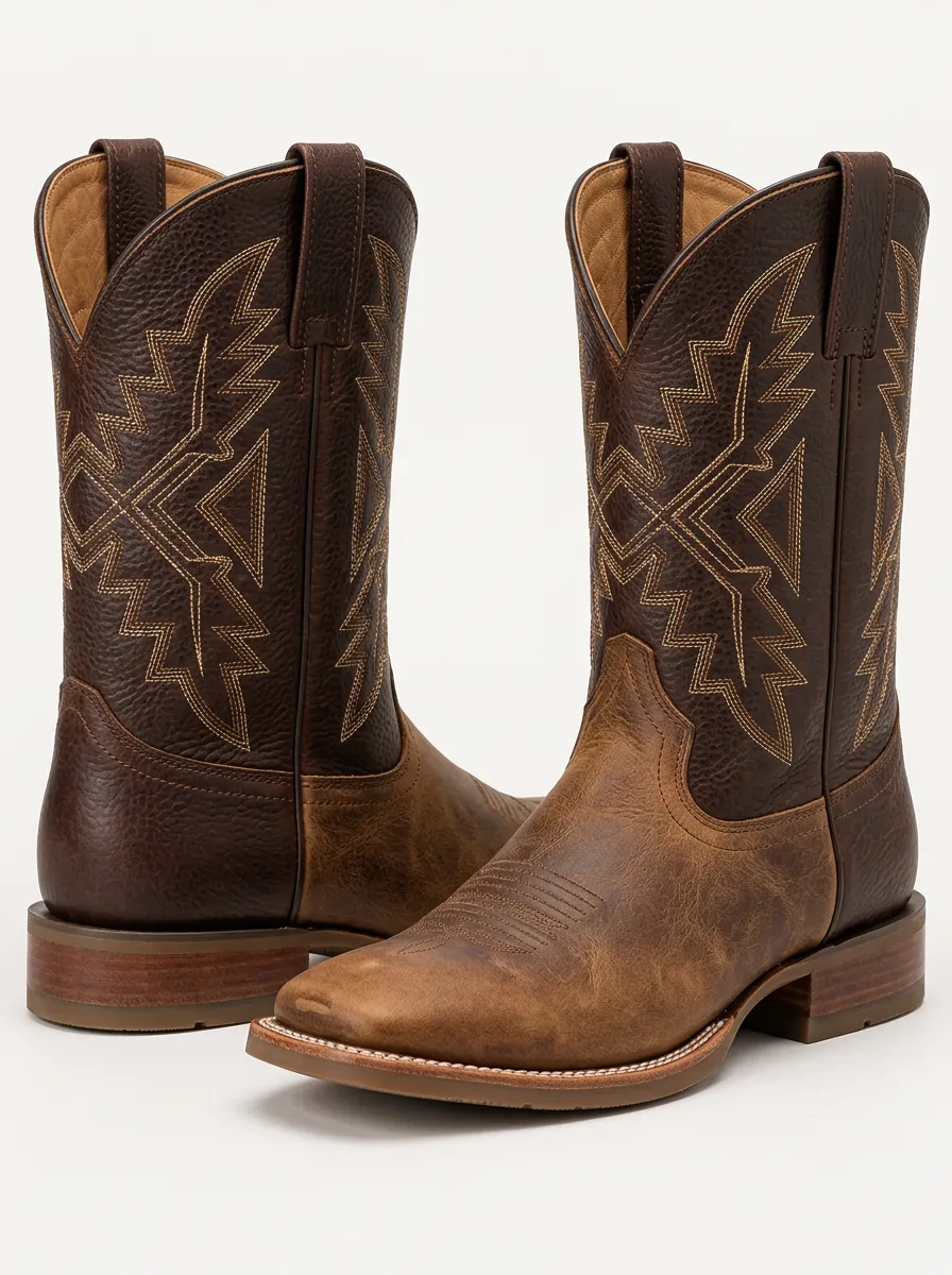 Men's Red Leather Cowboy Boots with Streamlined Shape
