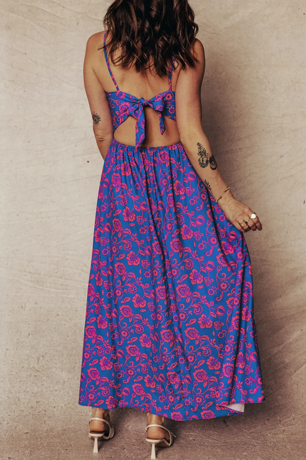 Blue Floral Tie Back Maxi Dress