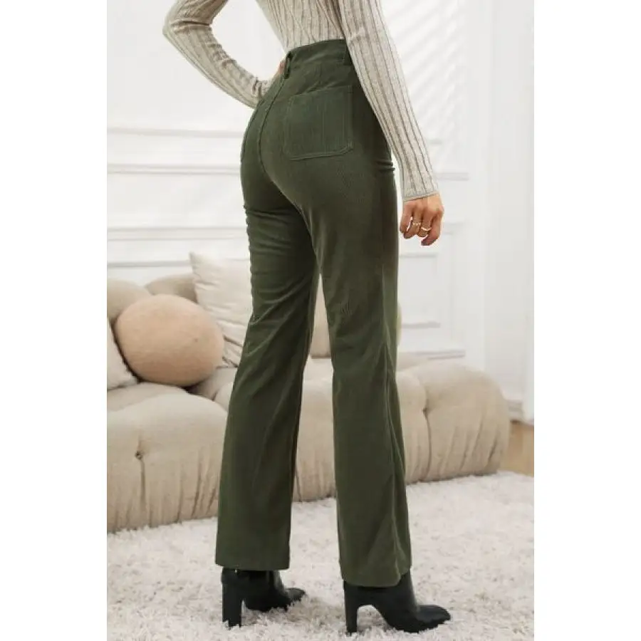 High Waist Square Pockets Corduroy Pants
