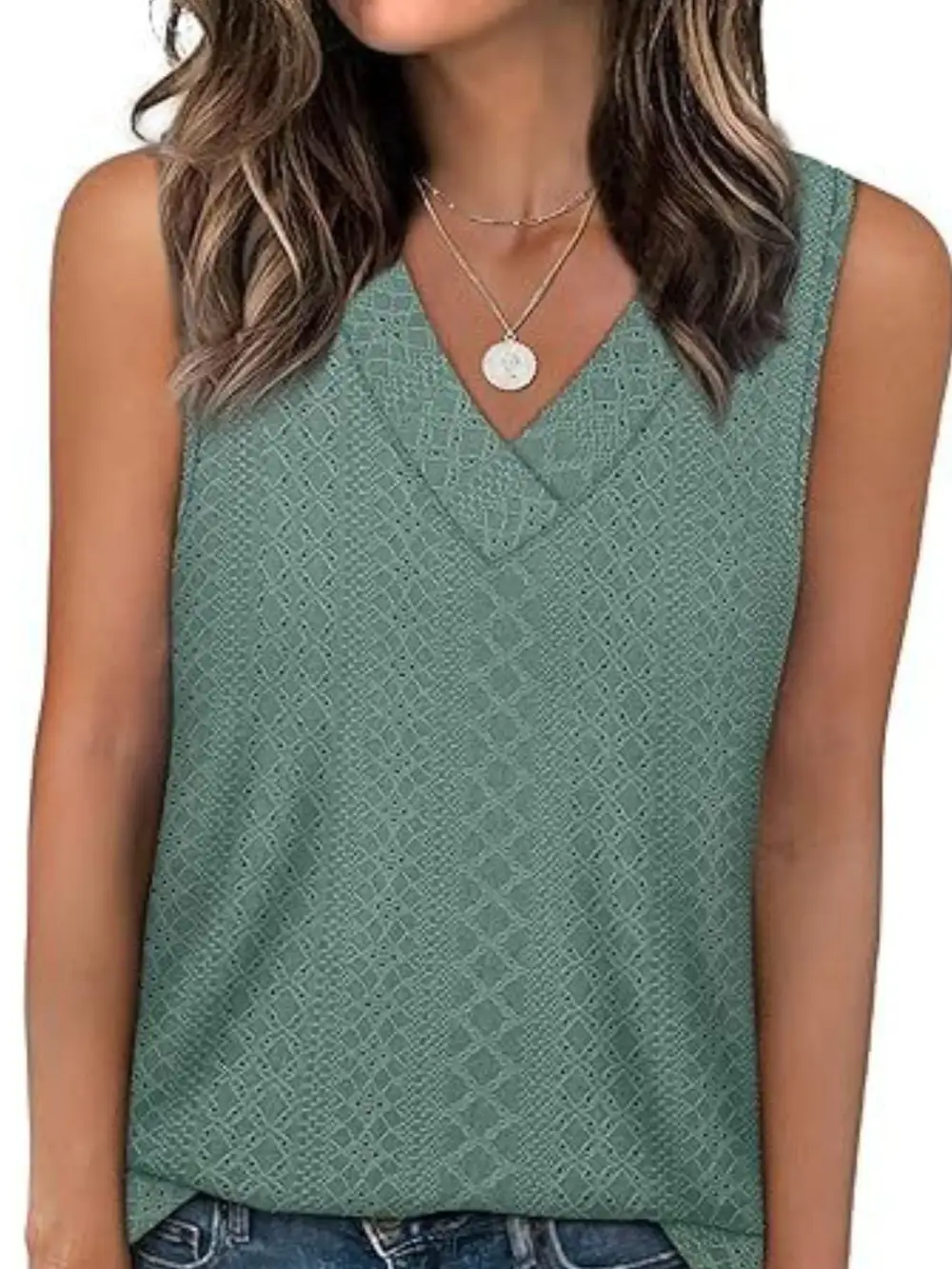 Eyelet V-Neck Tank