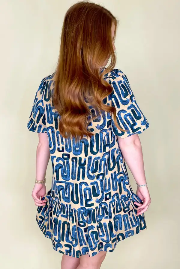 Abstract Print Button Front Mini Dress
