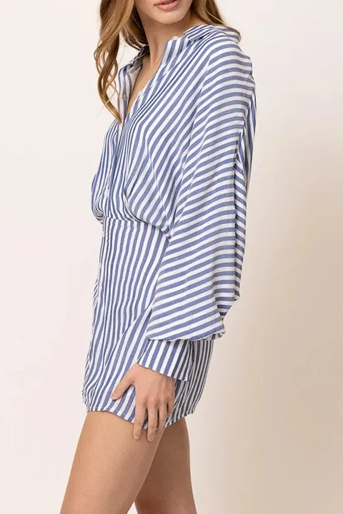 Blue White Stripe Oversized Shirt Dress