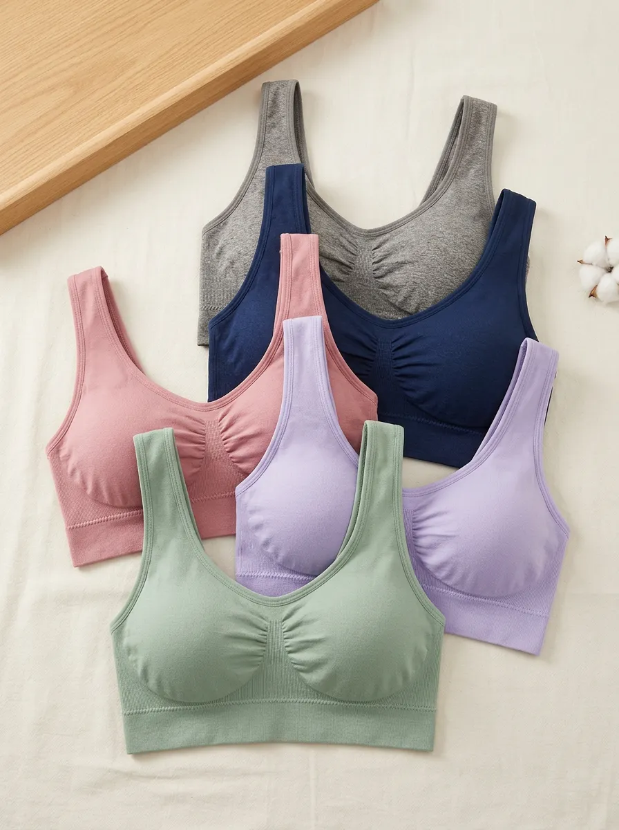 Seamless Scoop-Neck Ruched-Front Padded Women's Wire-Free 5-Pack Bralette Set