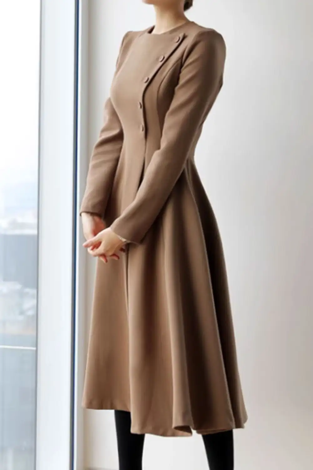 Refined Polyester Long Sleeve Midi Dress