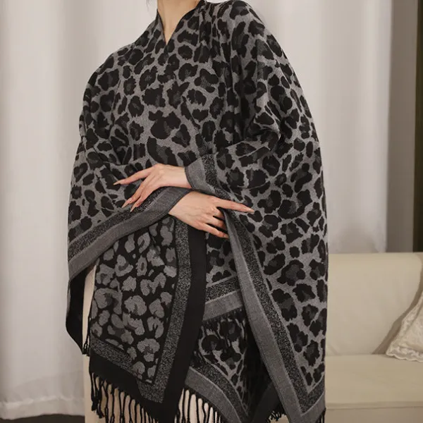 Jacquard Leopard Poncho Wrap