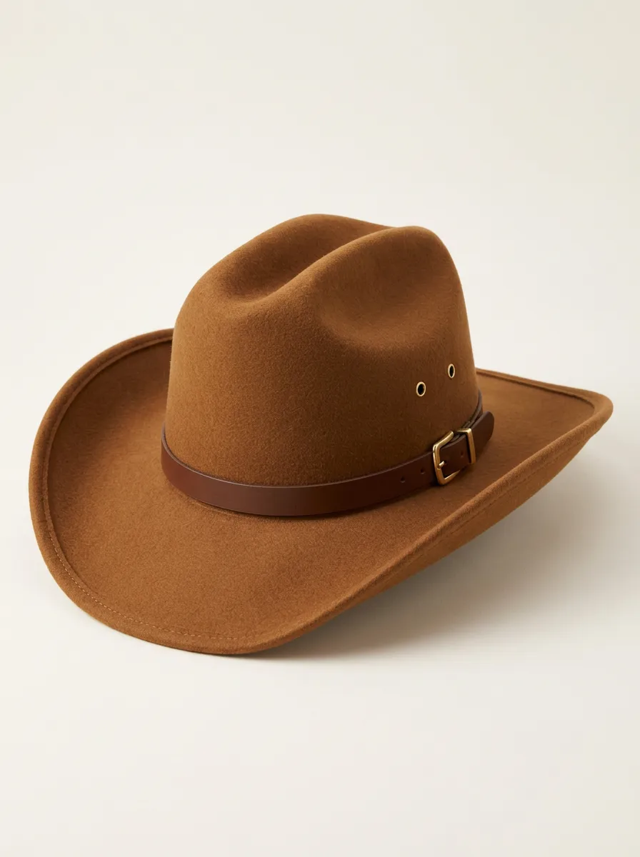 Brown Felt Cowboy Hat with Buckle Detail