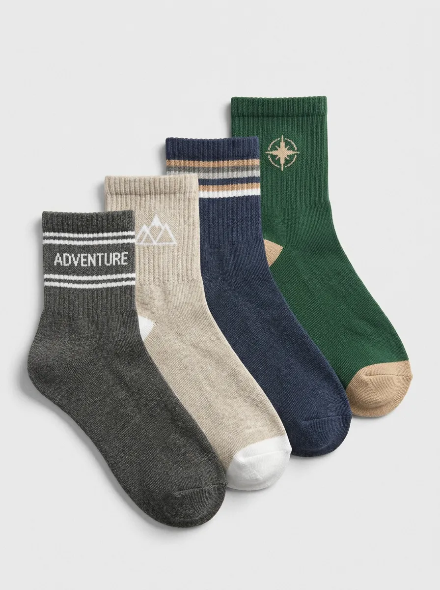 Men's Four-Pair Outdoor Adventure Mountain Compass Printed Socks