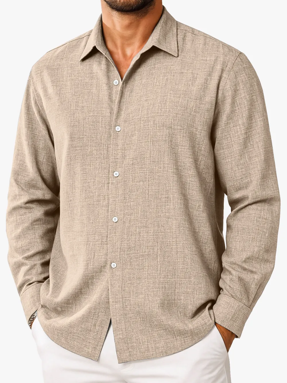 Easy Fit Long Sleeve Open Collar Shirt