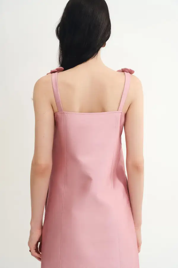 Strap Handcrafted Silk Wool Knit Midi Dress