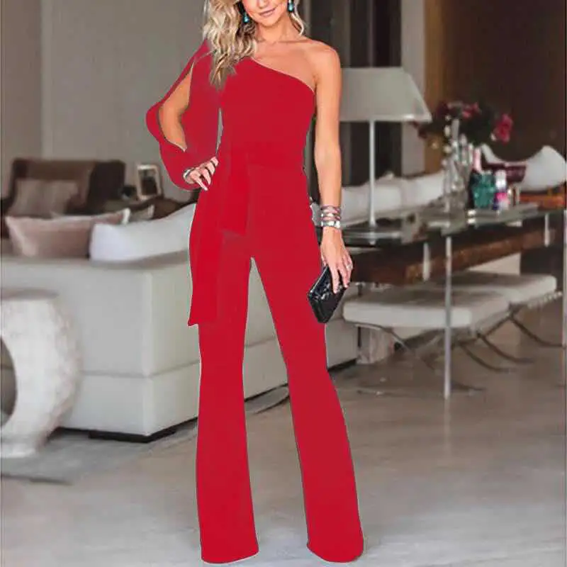Sleek Texture One-Shoulder Ribbed Seamless Jumpsuit