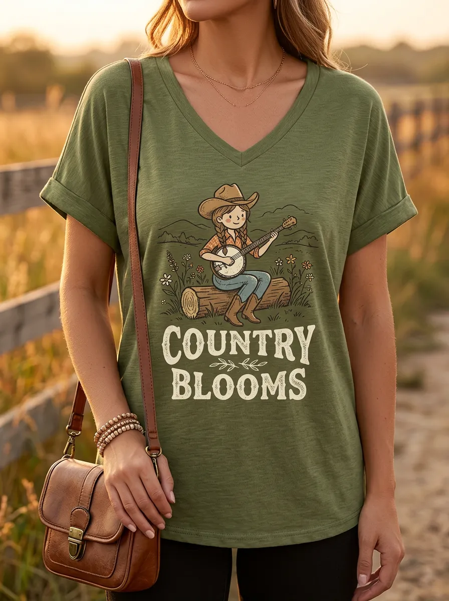 Refined Banjo Country-Music Women's V-Neck T-Shirt
