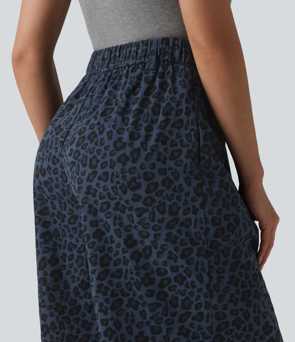 Pantalon large décontracté imprimé léopard taille mi-haute avec poches