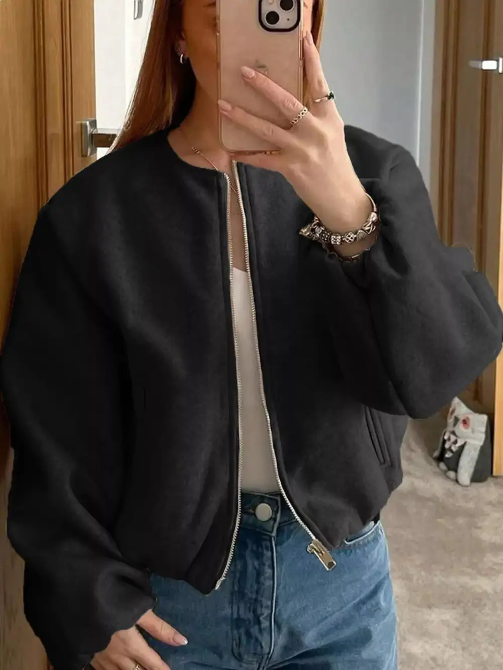 Plus Size Casual Fleece Zip-Up