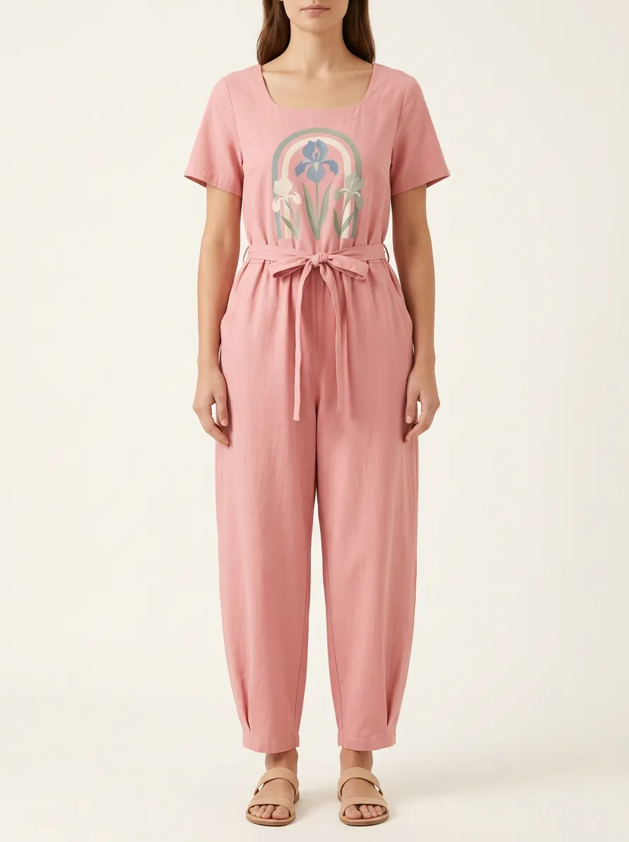 Women's Graphic Floral Relaxed-Fit Jumpsuit
