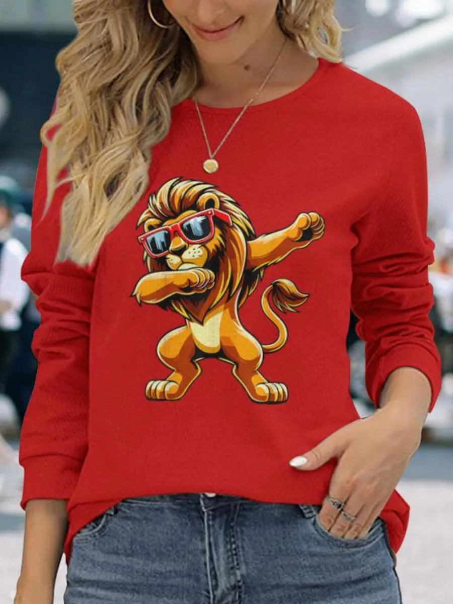 Hip Hop Lion Printed T-Shirt