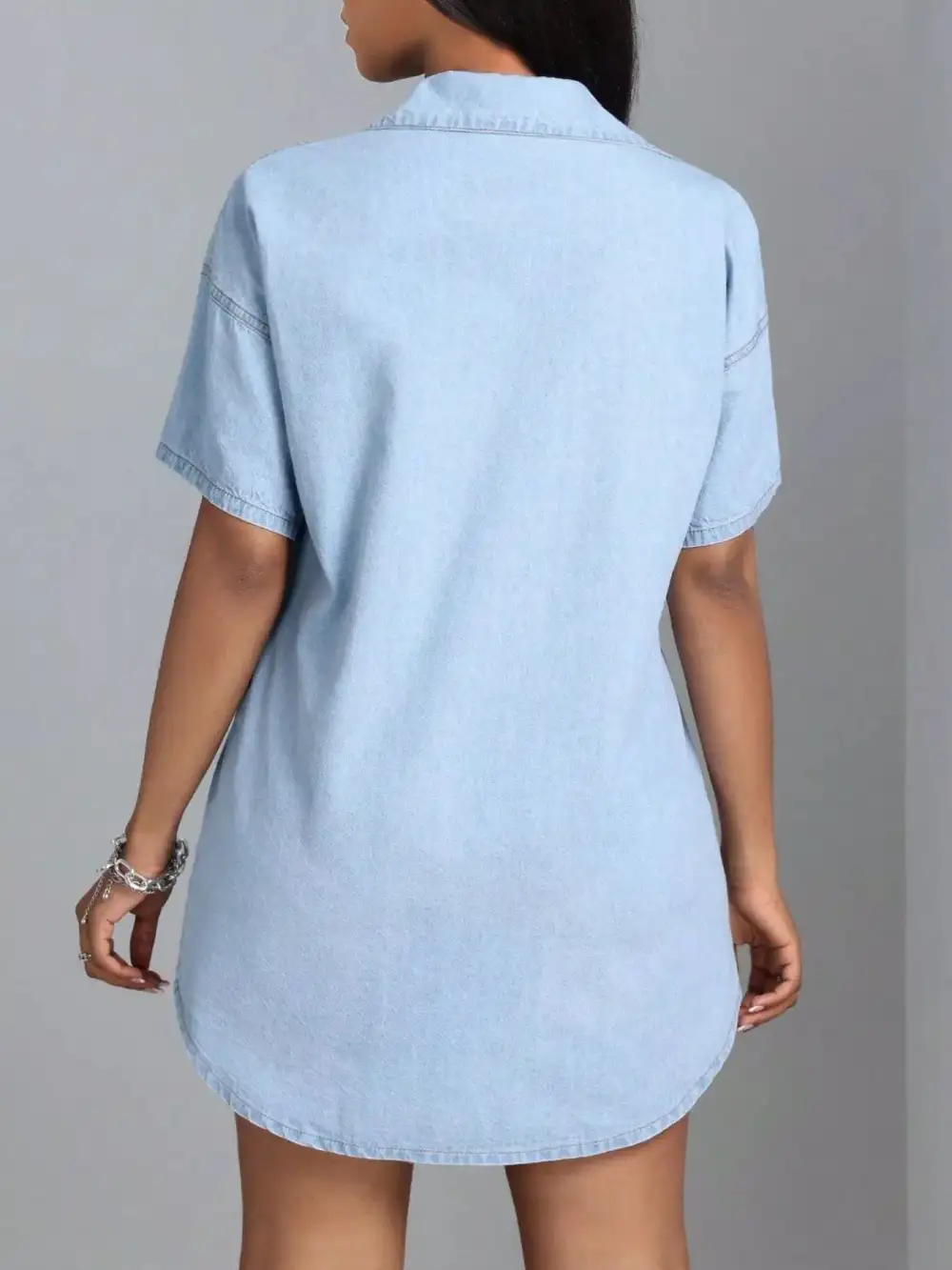 Denim Button Front Short Sleeve Dress Casual
