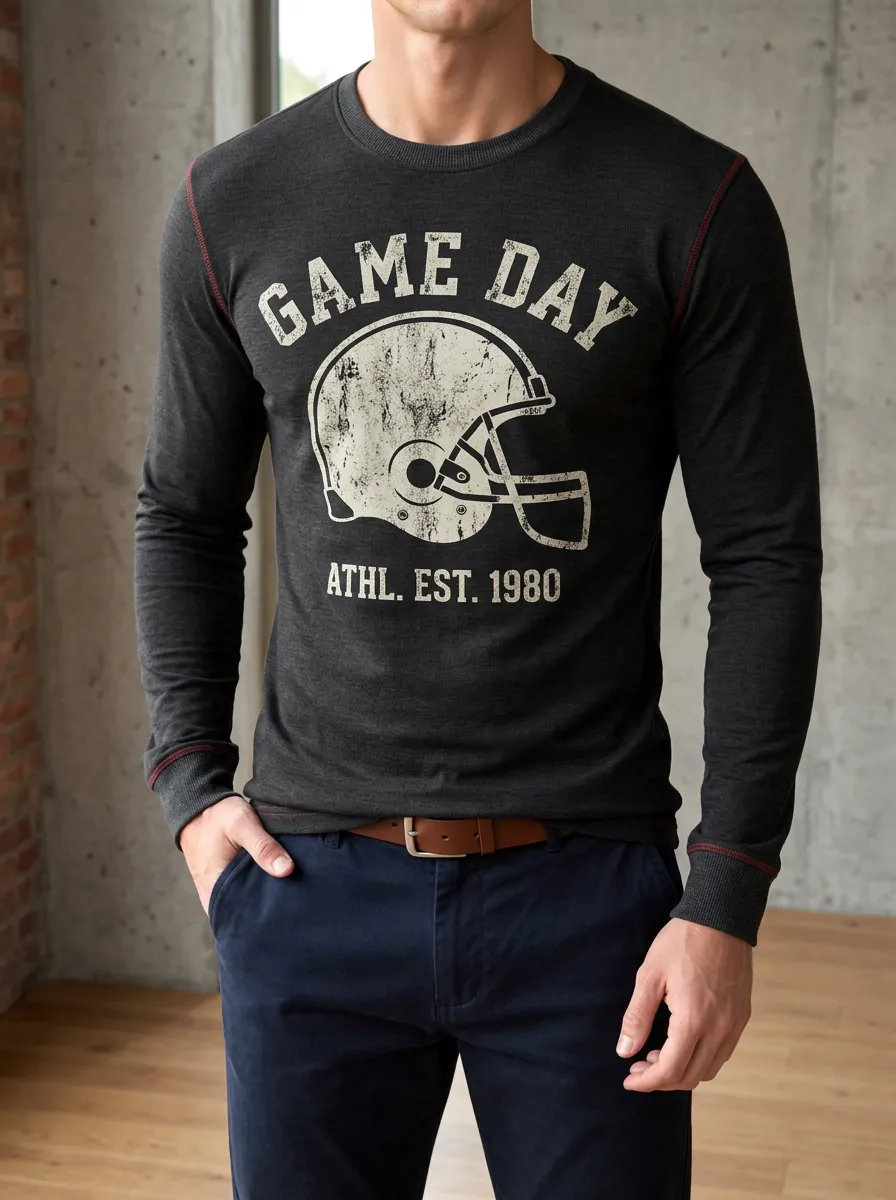 Men's Football Lover Game Day Helmet Printed Long Sleeve Top