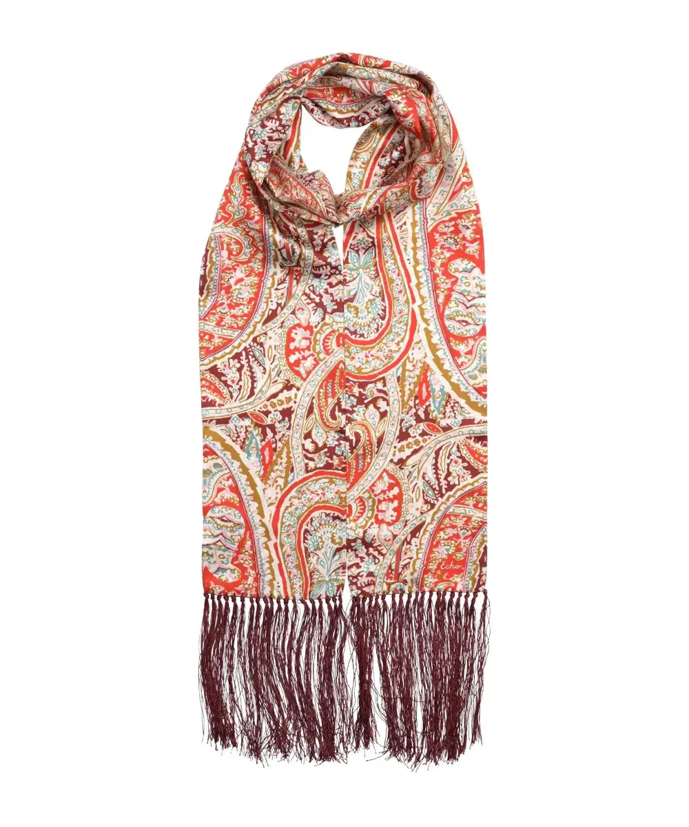 Paisly Silk Fringe Scarf