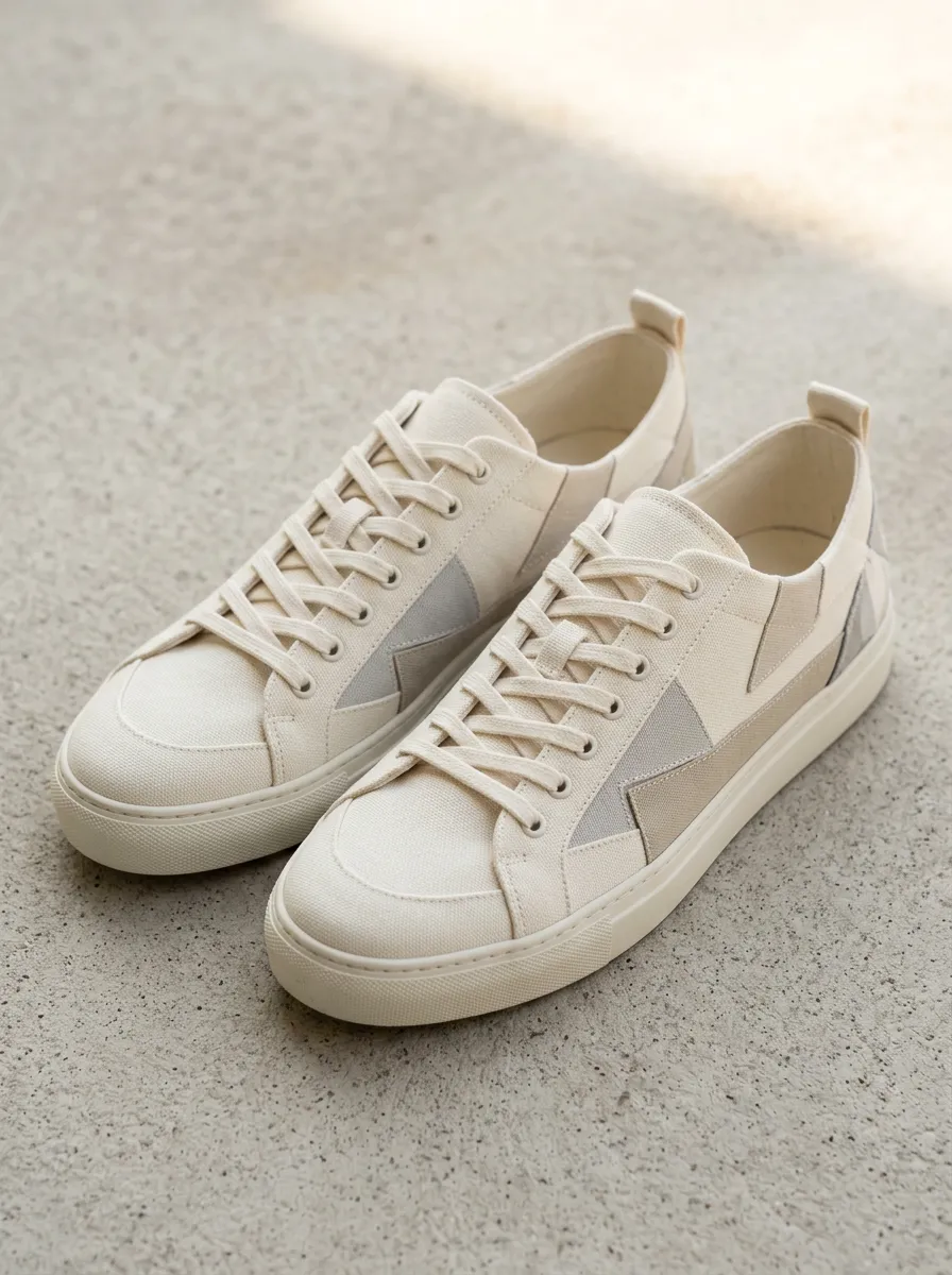 Paneled Patchwork Geometric Canvas Sneakers