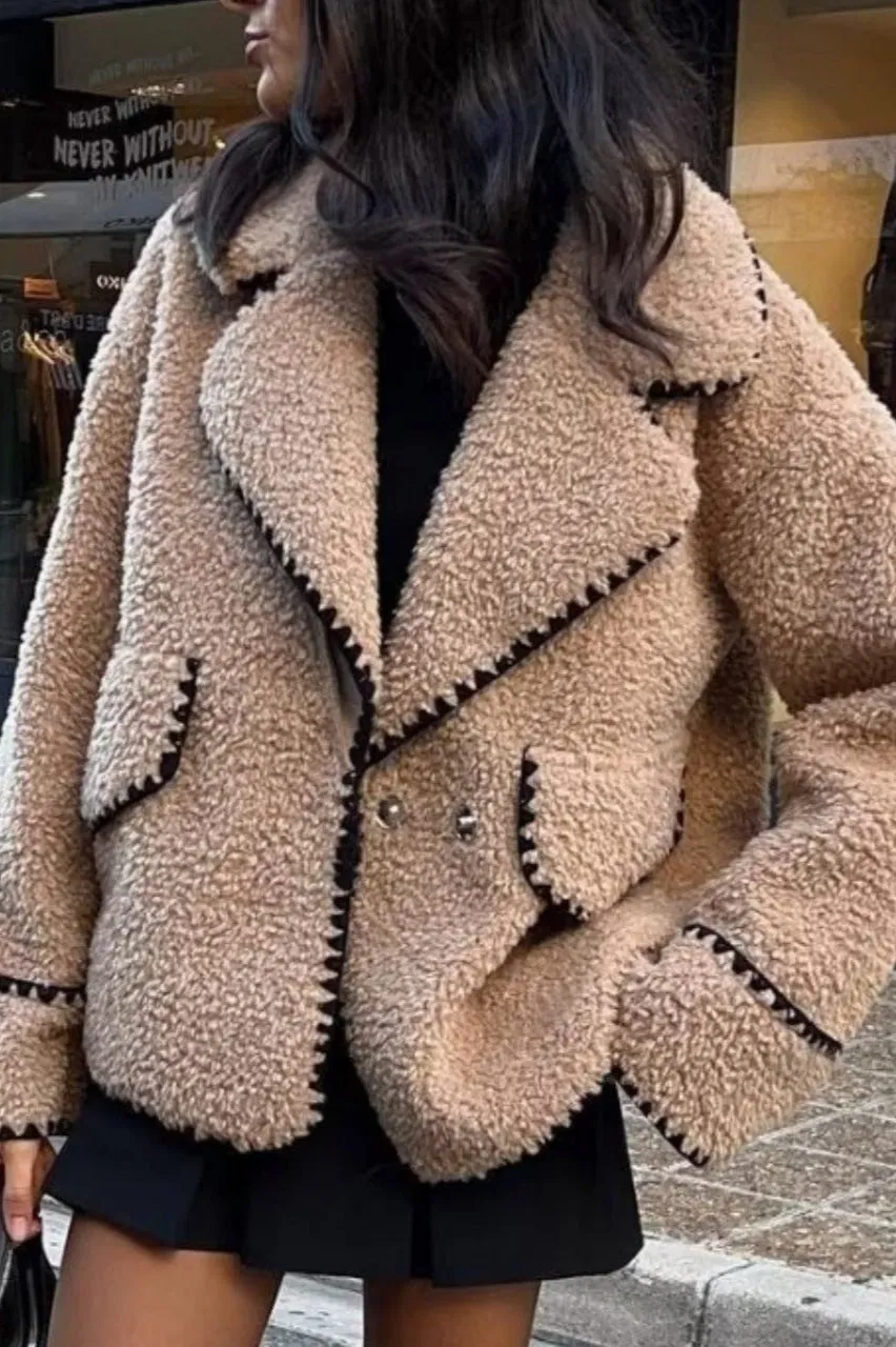 Lapel Collar Slim-Fit Sherpa Jacket