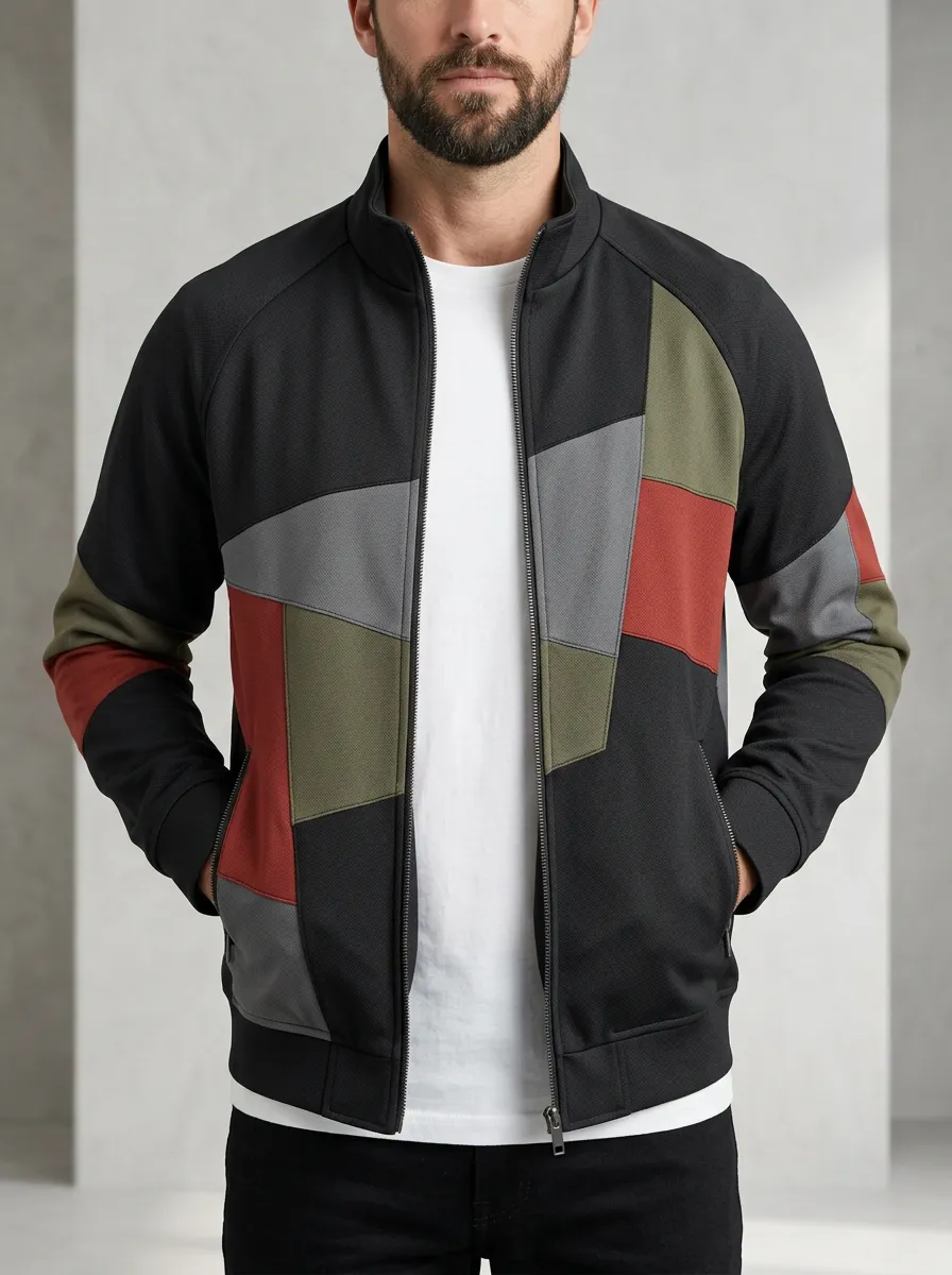Men's Geometric Colorblock Pattern Printed Jacket