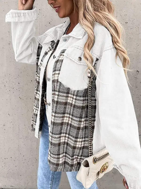 Button-Down Lapel-Collar Collared Denim Jacket