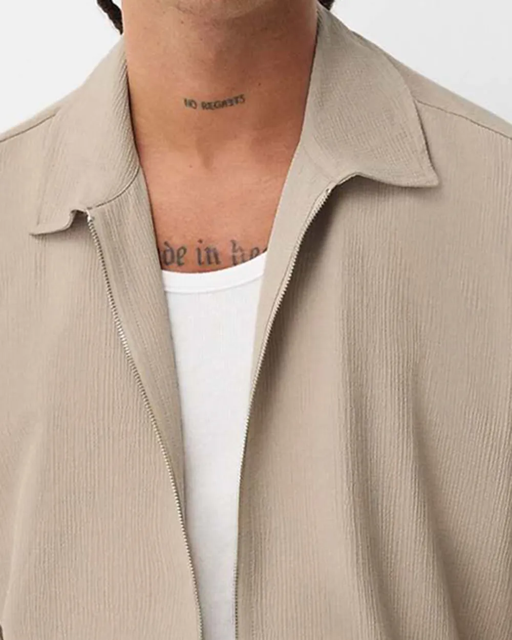 Zip Through Cotton Shirt In Khaki