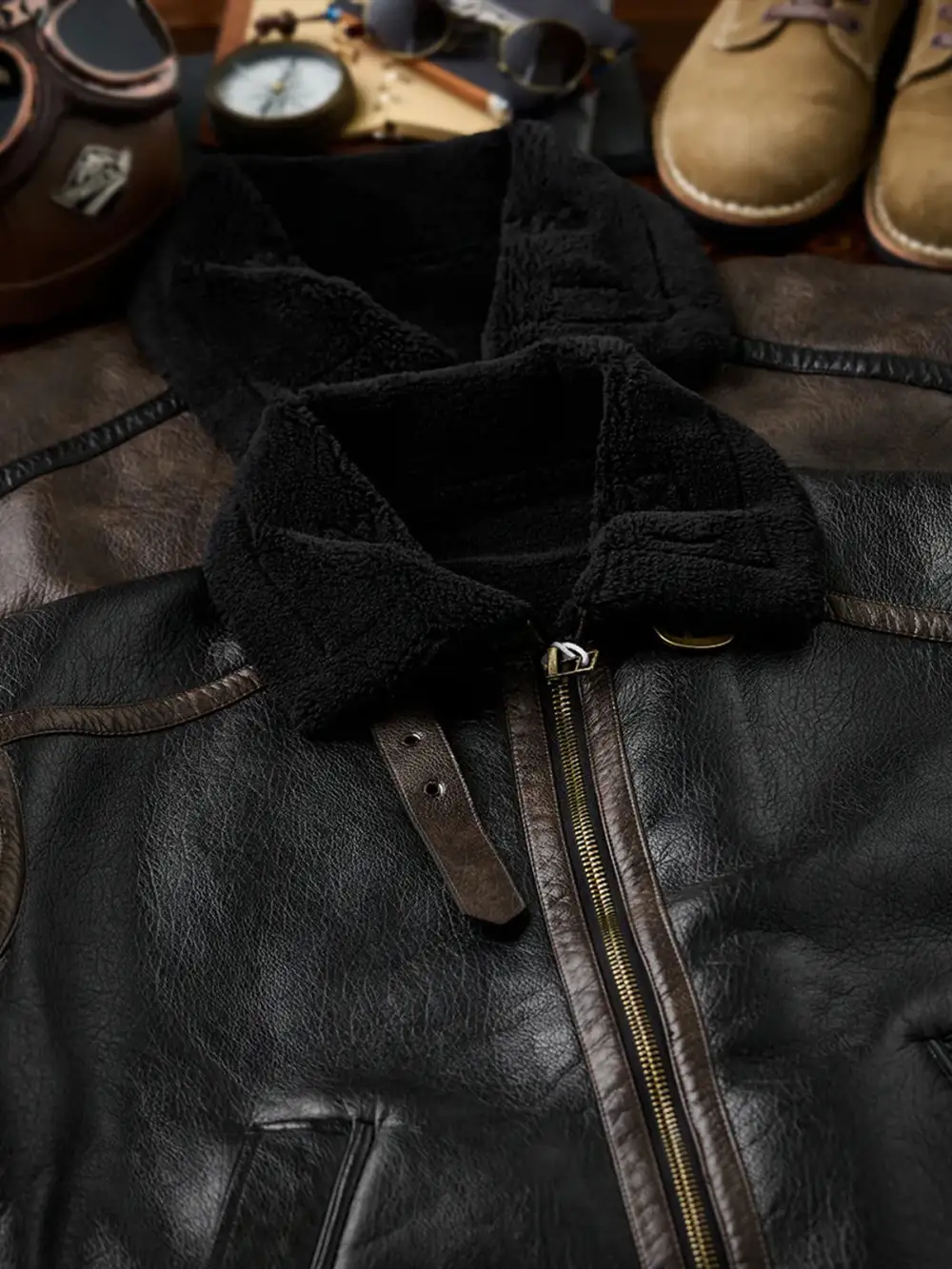 Men's Fleece Lined Leather Bomber Jacket