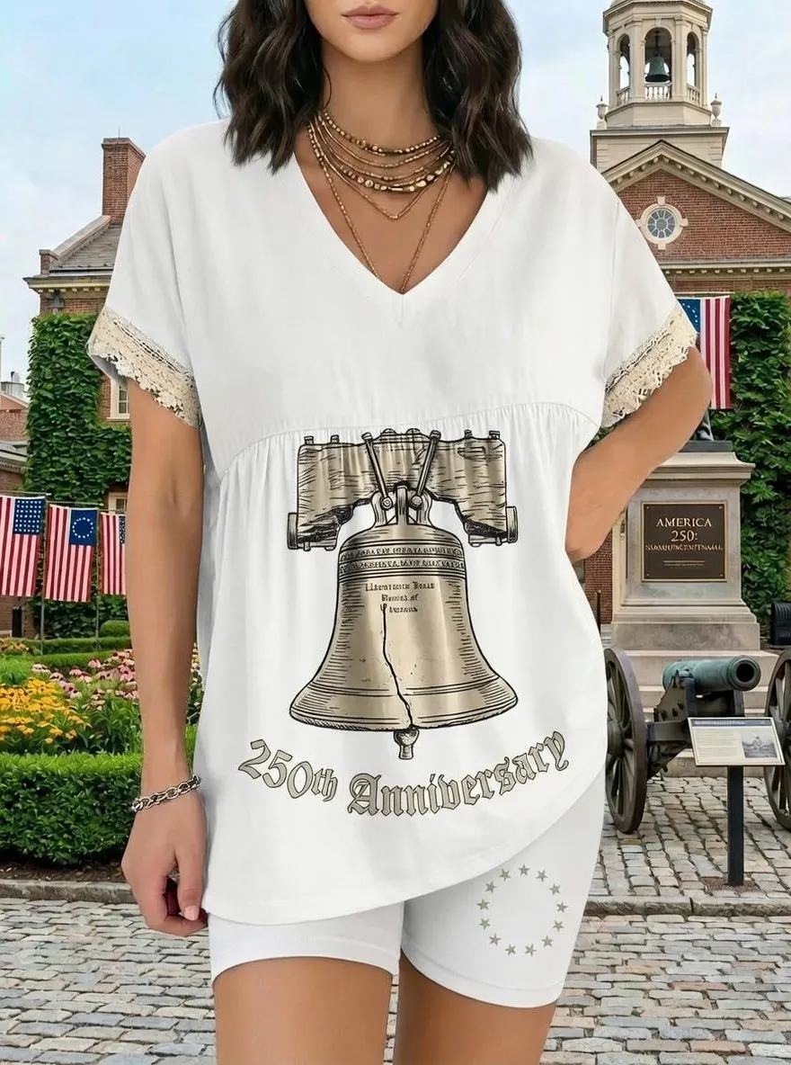 Women's USA Patriotic Liberty Bell 250th Anniversary Printed Set