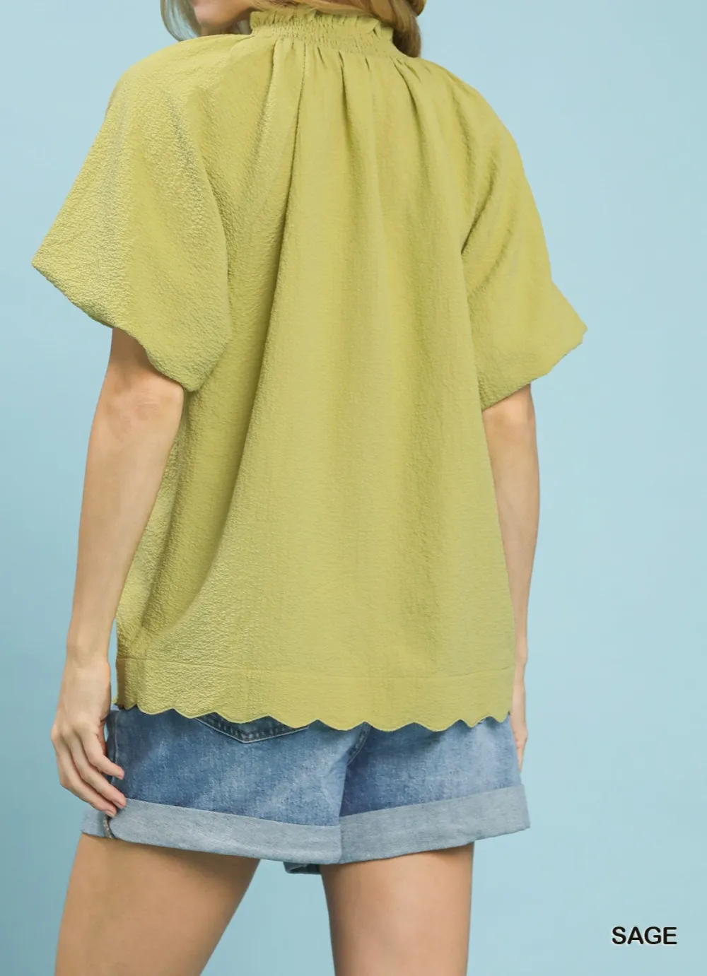 Scalloped Hem Textured Blouse