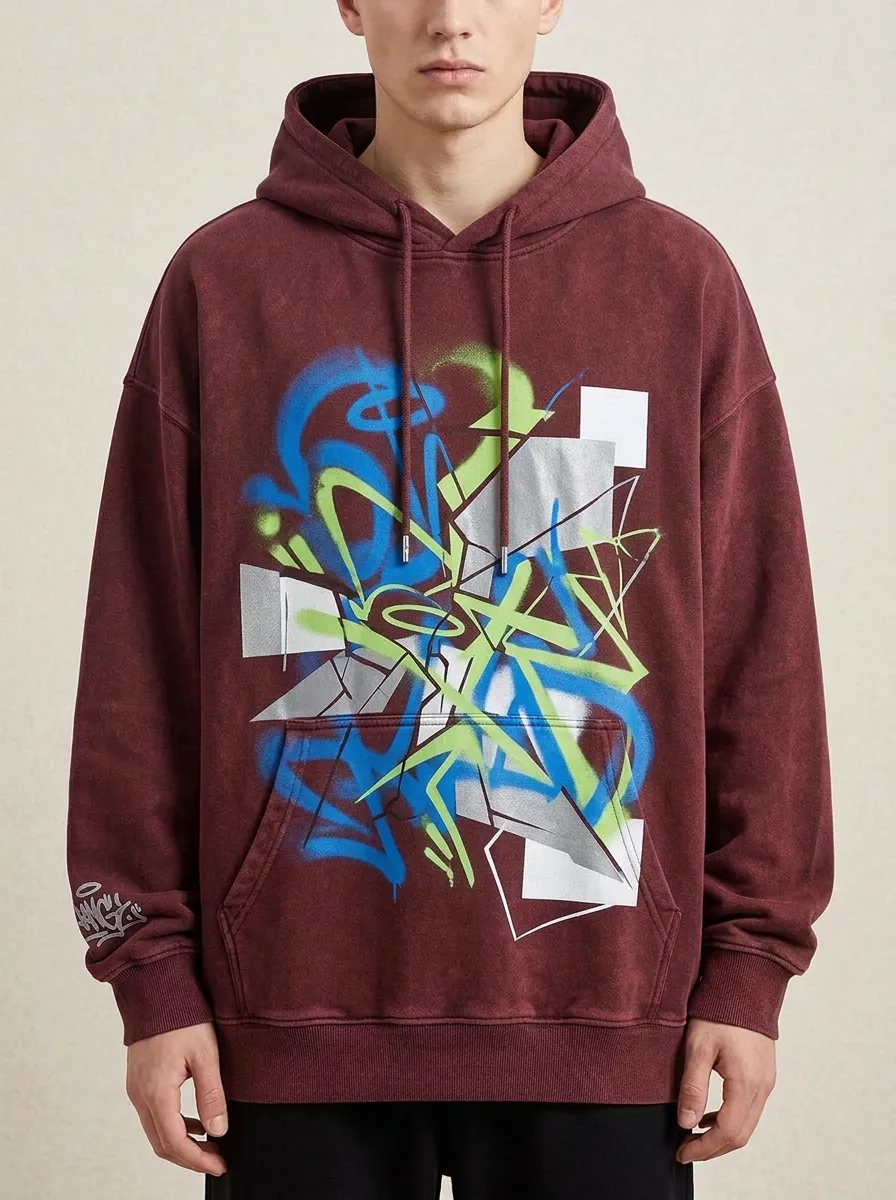 Unisex Streetwear Graffiti Abstract Blue Green Hoodie