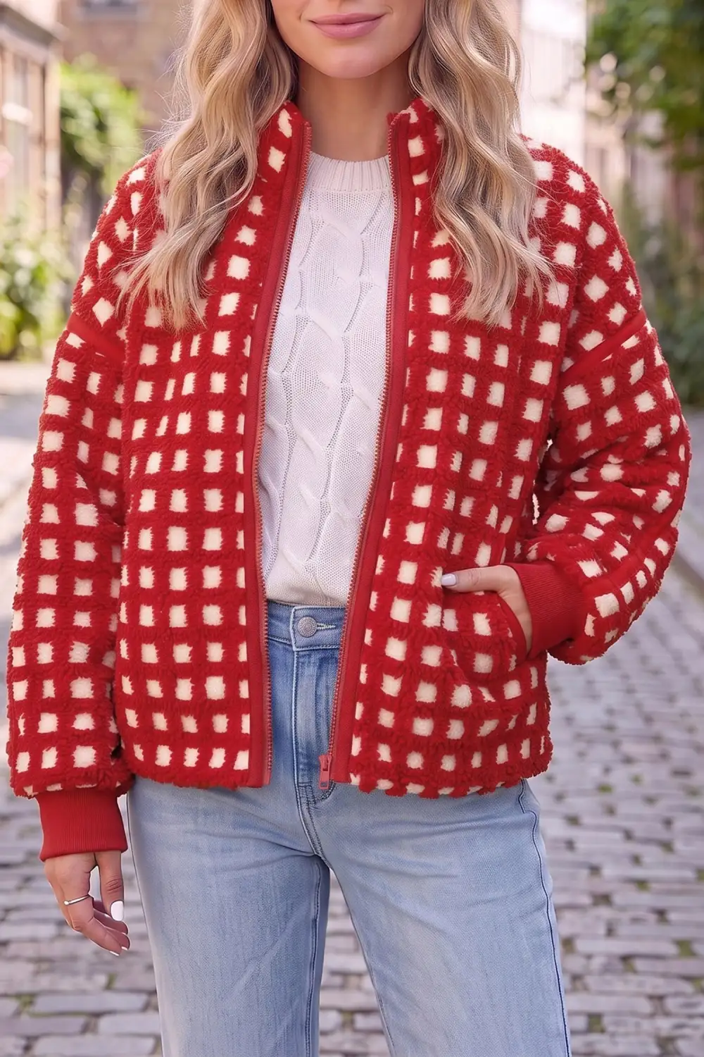 Women's Plaid Zip Up Long Sleeve Jacket
