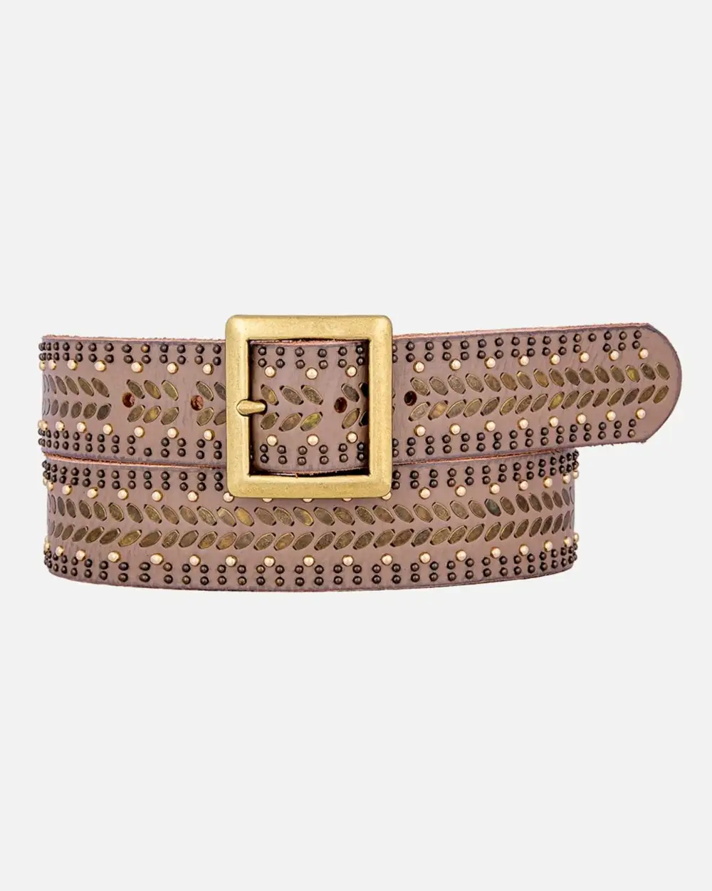Studded Leather Waist Belt With Square Buckle