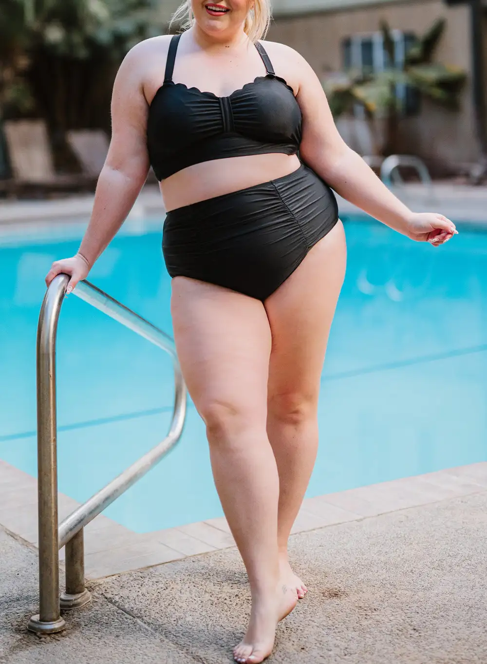 Swimwear Black Scalloped Detail High Waist Plus Size Bikini