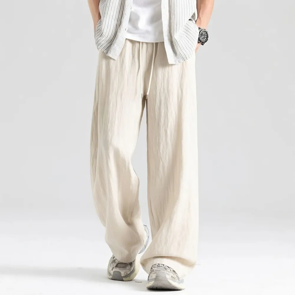 Men's Lightweight Tencel-Linen Summer Casual Trousers – Wide-Leg Straight-Cut Loose-Fit 